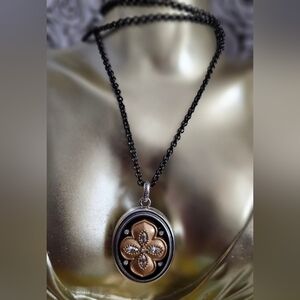 Brighton Monarch Dreams Convertible Black and Gold Locket Necklace